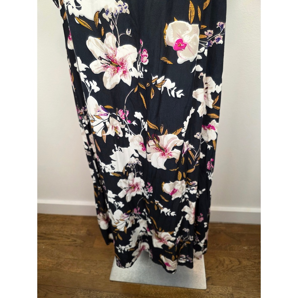 By Anthropologie Puff Sleeve Smocked Square Neck Floral Maxi Dress Tie Back M - Picture 4 of 9